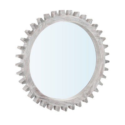 GlasFlength Decorative Wall Mirrors Vintage Gear Shaped Round Mirror Fashion Design for Bathroom Living Room Entryway, White, 26"*26"*2.95"