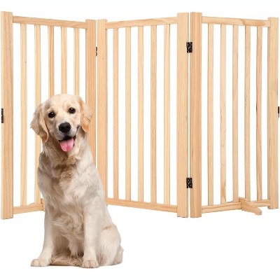 Wooden Freestanding Dog Gate, Pet Gate with Support Feet, Indoor Dog Fence for House, Doorways, Stairs, Expandable Pet Fence