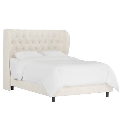 King Beige Linen Tufted Upholstered Wingback Bed