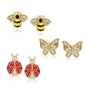 Ross-Simons 0.98 ct. t.w. Multi-Gemstone Jewelry Set: 3 Pairs Of Insect Earrings in 18kt Gold Over Sterling With Multicolored Enamel - 1 of 4