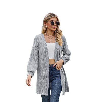 thumbnail image 2 of Women's Oversized Checkered Cardigan – Color Block Plaid Open Front Knit Jacket – Long Sleeve Casual Coat 2 of 14