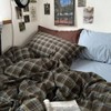 Vintage Buffalo Plaid Duvet Cover Set, Queen Size, 3 Piece Washed Cotton Bedding with Grid Pattern, Soft Breathable, Brown Blue, Beige - 3 of 4