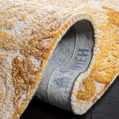 Yellow and Ivory Hand-Tufted Wool Mandala Rug, 3' x 5'