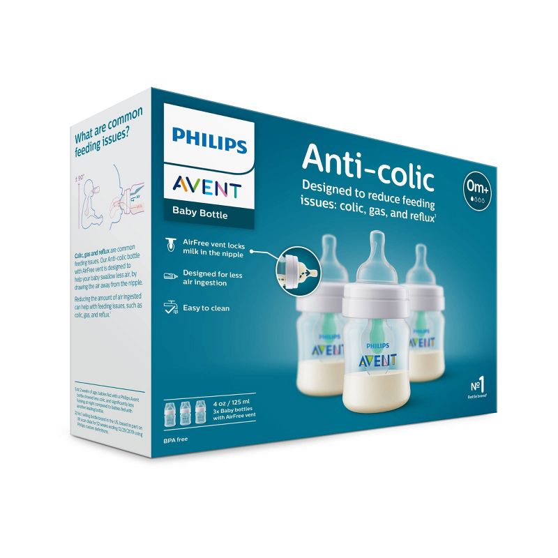 Philips Avent 3pk Anti-Colic Baby Bottle with AirFree Vent - Clear - 4oz, 4 of 18
