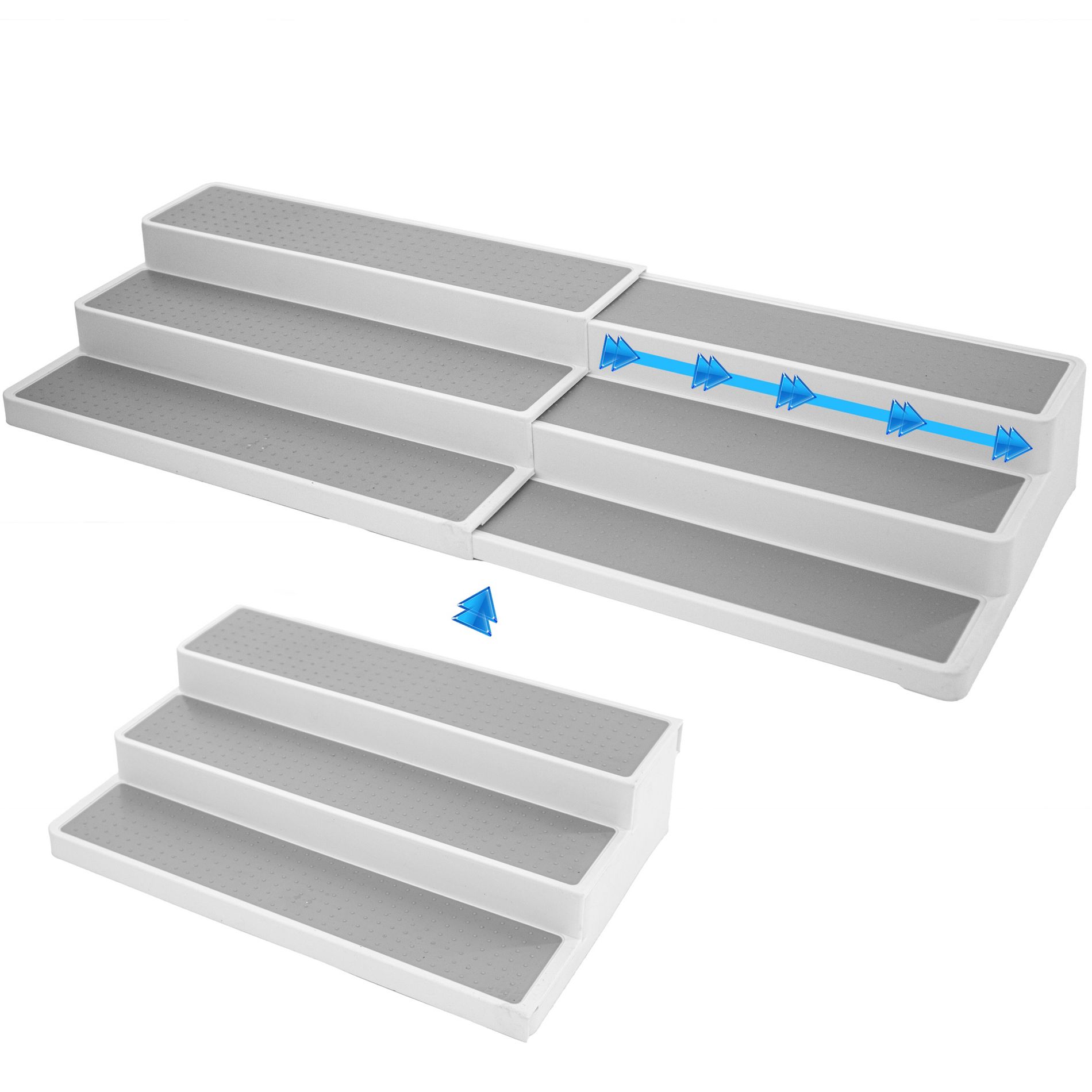 5 Star Super Deals Spice Rack Organizer 3 Tier Expandable Non Slip Shelf for Kitchen Organizer with Adjustable Length 15.5 to 26.5" - White/Grey