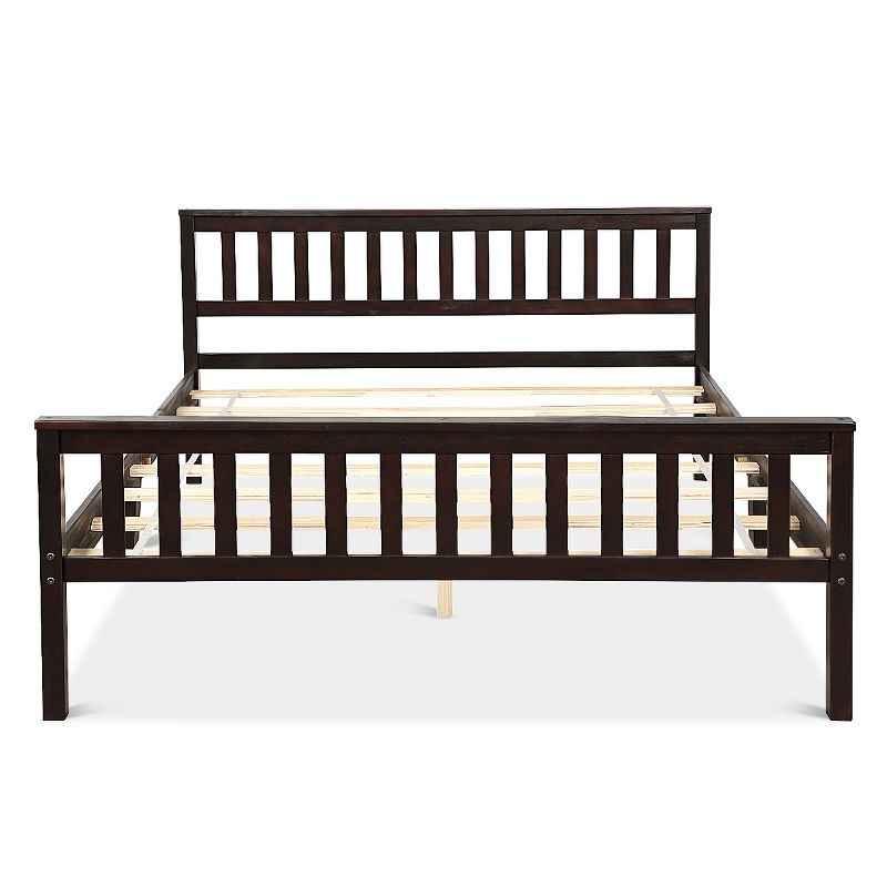 Tangkula Wood Bed Frame Wooden Slat Support Platform w/ Headboard Queen Size, 1 of 10