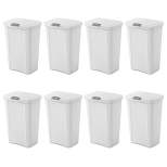 Sterilite 13 Gallon TouchTop Wastebasket Trash Can Garbage Recycle Bin with Titanium Latch for Kitchen, Garage, Basement, or Office, White (8 Pack)