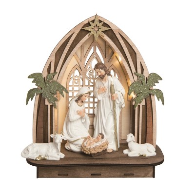 Transpac Resin 10 in. Multicolor Christmas Light Up Nativity and Creche Set of 6