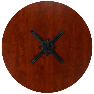 Cherry 36" Round Black Laminate Meeting Table with Cast Iron X-Base