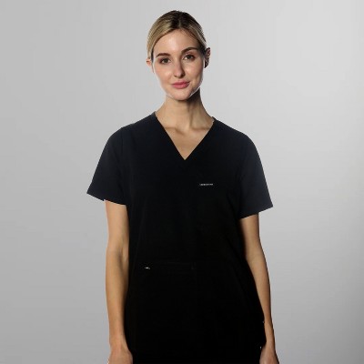 Members Only Women's Scrub Top With Double Chest And Pouch Pocket