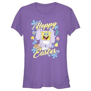 Juniors Womens SpongeBob SquarePants Colorful Hoppy Easter T-Shirt - 1 of 4