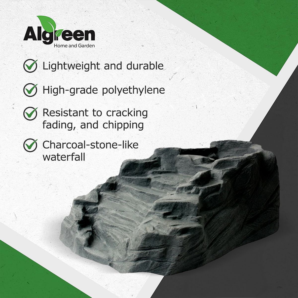 Algreen Outdoor Rock Waterfall, Tranquility Water Fountain for Pond & Backyard - thumbnail 4