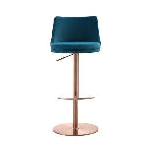 Whiteline Modern Living Carter Barstool, Adjustable Height, Swivel, Blue Velvet Seat, Rose Gold Base - 1 of 4