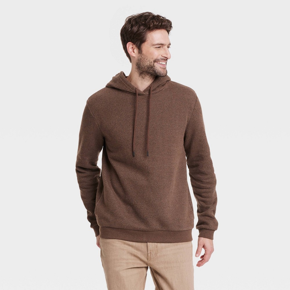 Men's Textured Fleece Hooded Sweatshirt - Goodfellow & Co™ Brown XXL: Cotton Blend, Midweight, Pullover Style