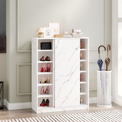 VYNXARIA Marble white shoe cabient with sliding door have 6 layers can storage at least30 pairs shoes