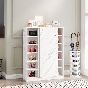 VYNXARIA Marble white shoe cabient with sliding door have 6 layers can storage at least30 pairs shoes - 1 of 4