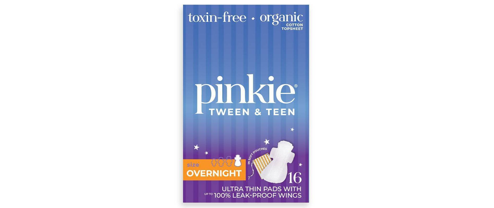 Pinkie Tween & Teen Ultra-Thin Organic Topsheet Overnight Pads with Wings - 16ct