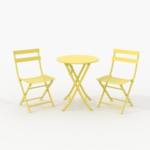 Bistro Table and Chairs Set, 3 Piece Foldable Patio Furniture Set, Outdoor & Indoor Bistro Set for Patio Balcony Porch Poolside, 2 Chairs and 1 Table - 1 of 4