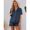 cheibear Women's Fashion Silky Satin Short Sleeve Top with Ruffle Hem Shorts Lounge Sets 2 Pcs - 2 of 4