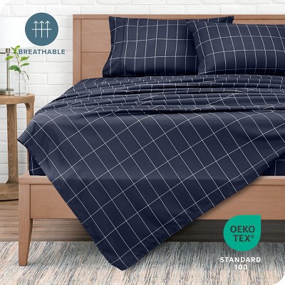 Midnight Grid Pattern Split King Microfiber Sheet Set