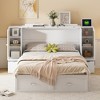 Vynxaria Full Size Murphy Bed with Drawer, Rattan Decor, 2 Storage Cabinets, Sockets & USB Ports, Pulley Design, White. - 4 of 4