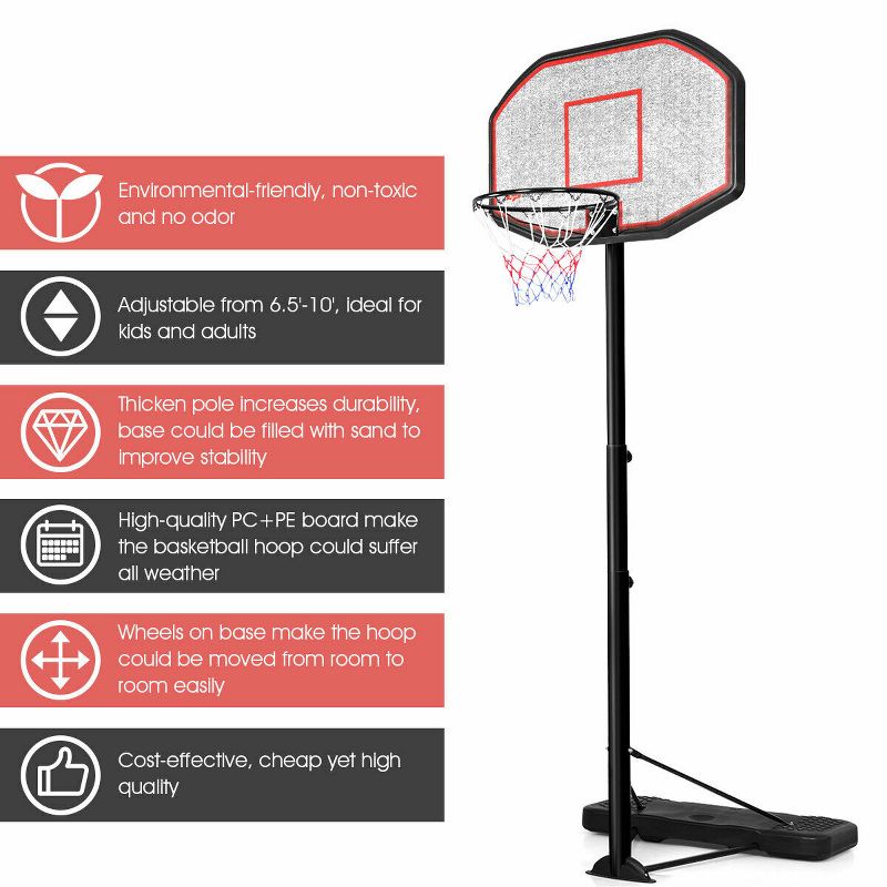 Costway 10ft 43'' Backboard In/outdoor Adjustable Height Basketball Hoop System, 4 of 11