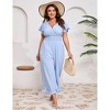 Clearlove Plus Size Loose Jumpsuits for Women Casual Wide Leg Pants Floral Jumpsuits Short Sleeve One Piece Outfit - 2 of 4