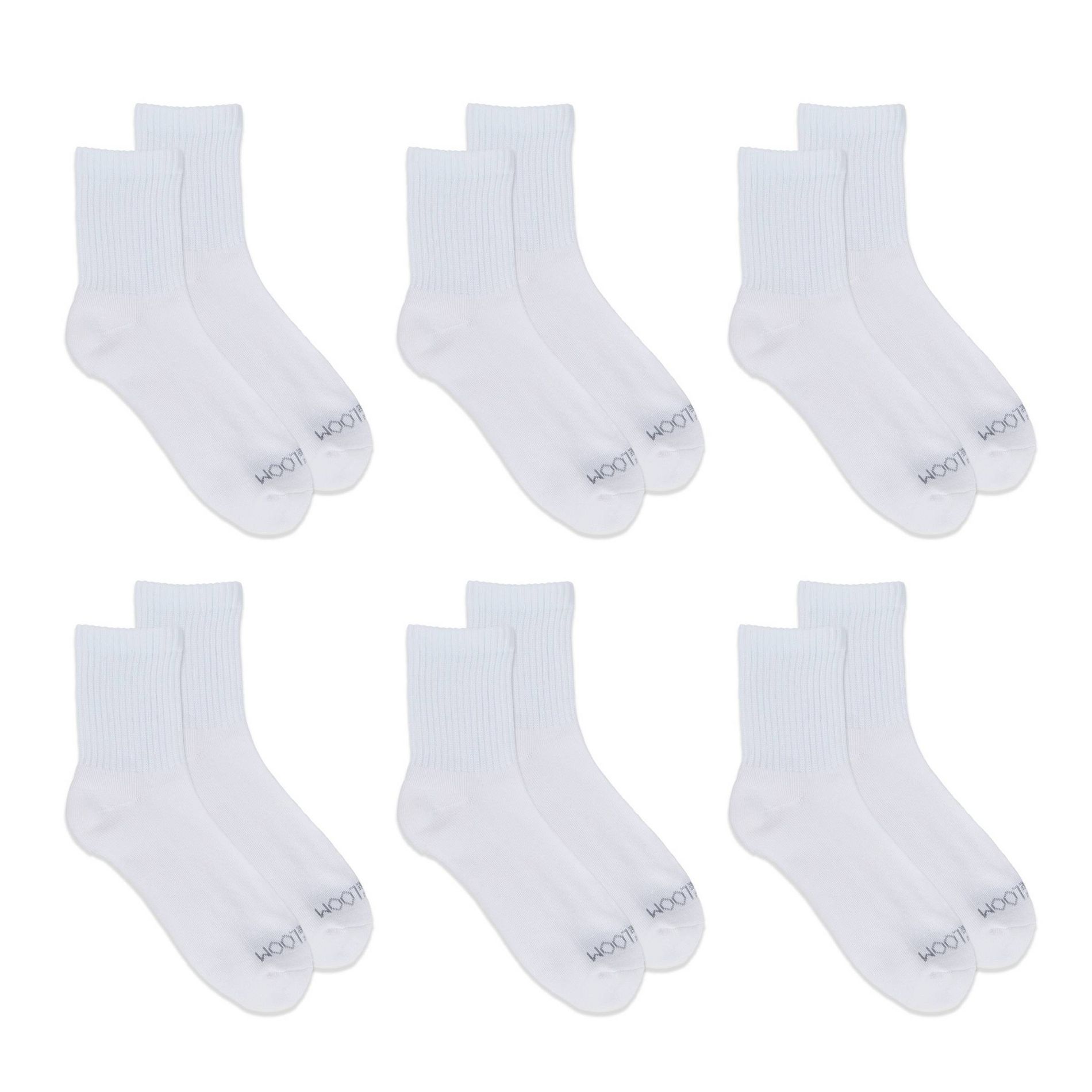 Fruit of the Loom Women's 6pk Mid Crew Socks - White