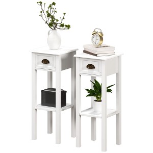 2-Tier Side Tables Set of 2 with Drawer and Shelf, 2 Pieces End Tables for Living Room and Hallway - 1 of 4