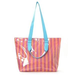 Alilang Striped PVC Beach Tote Bag with Magnetic Closure and Zip