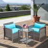 Outsunny 3 Piece Patio Furniture Set w/ Cushions, PE Rattan Wicker Outdoor Table And Chairs Conversation Set w/ 2-Tier Glass Top Coffee Table - 2 of 4