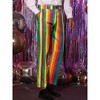 Lars Amadeus Men's Regular Fit Flat Front Color Block Rainbow Striped Trousers - 2 of 4