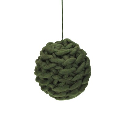 Allstate Floral Olive Green Knit Hanging Shatterproof Christmas Ball Ornament 7" (175mm)