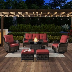 6PCS Patio Furniture Set with Fire Pit Table, Weather-Resistant Wicker Patio Fire Pit Set with Sofa, Swivel Patio Chair and 50000BTU Propane Fire Pit - 1 of 4