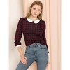 INSPIRE CHIC Women's Peter Pan Collar Contrast Puff Sleeve Plaid Blouse - 3 of 4
