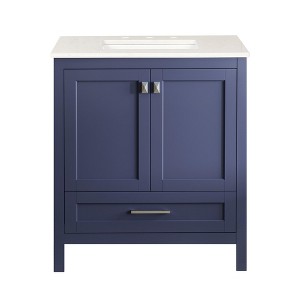ChicFurnit Bathroom Vanities 30 Inch Freestanding Vanity with Marble Top and Soft Close Door for Bathroom, Navy Blue, 30.27"*19.05"*34" - 1 of 4