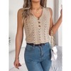 Womens Knit Sweater Tank Tops Casual Summer V Neck Loose Fit Sleeveless Button Pointelle Shirts - 4 of 4