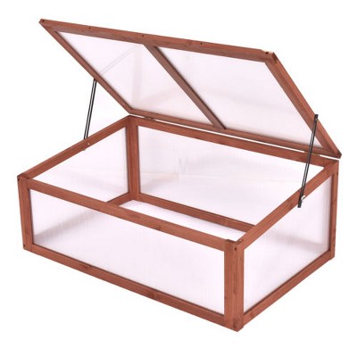 Costway Garden Portable Wooden Green House Cold Frame Raised Plants Bed Protection
