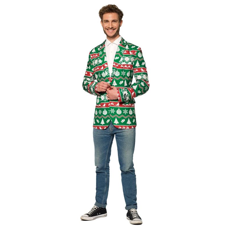 Suitmeister Men's Christmas Blazer - Christmas Green Nordic Jacket - Green, 3 of 4