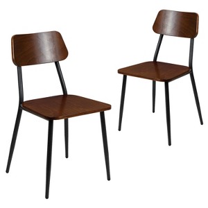 Merrick Lane Industrial Style Dining Chair with Rustic Wood Back and Seat and Gunmetal Steel Frame - Set of 2 - 1 of 4