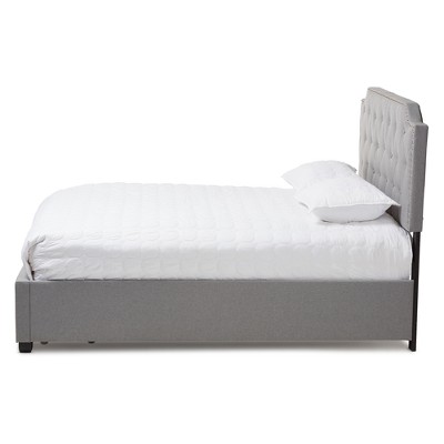 Aubrianne Queen Gray Upholstered Storage Bed with Nailhead Trim