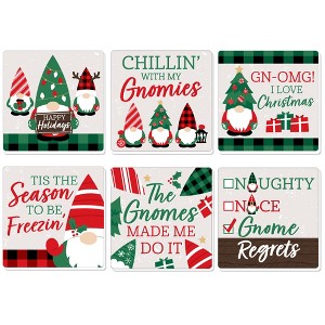 Big Dot of Happiness Red and Green Holiday Gnomes - Funny Christmas Party Decorations - Drink Coasters - Set of 6 - 1 of 4