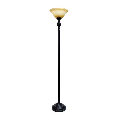 1-Light Torchiere Floor Lamp with Marbleized Glass Shade Restoration Bronze - Lalia Home