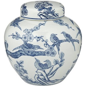 Dahlia Studios Kookaburra 9 1/2" High Blue and White Ceramic Decorative Jar with Lid - 1 of 4