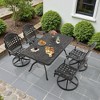5-Piece Outdoor Dining Set, Cast Aluminum Rectangle Table with Swivel Chairs, Blue Cushions, Umbrella Hole - 2 of 4