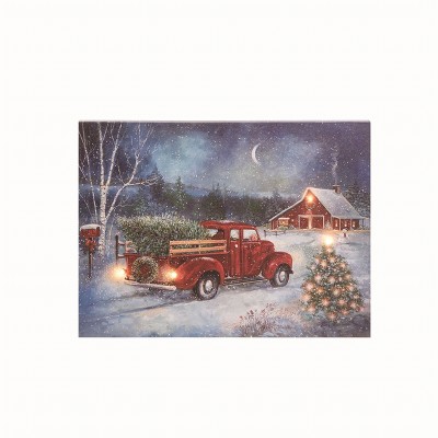 Transpac Wood Multicolor Christmas Light Up Canvas Wall Art