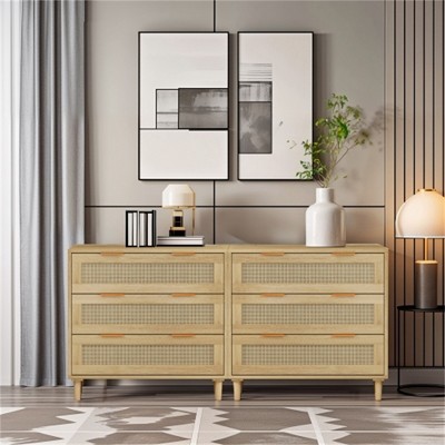 SKRAN Rattan and Rope Woven Storage Cabinets with Multiple Drawers for Bedroom, Living Room, Dining Room, and Hallways