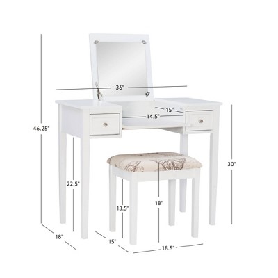 White Vanity Desk with Butterfly Print Bench