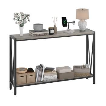 Console Table with Storage, Sofa Table with V Design, 2-Tier Narrow Console Table for Living Room, Hallway, Foyer, Corridor, Office-Grey