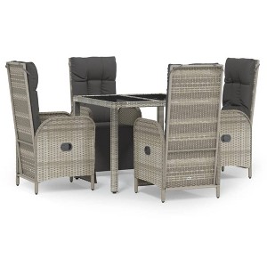 vidaXL 5-Piece Modern Patio Dining Set – Stylish Outdoor Furniture with Cushions, Reclining Chairs, and Glass Top Table in Gray Poly Rattan - 1 of 4